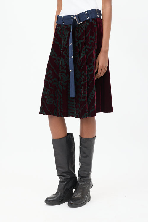 Sacai Burgundy & Multicolour Velvet Belted Appliqué Skirt