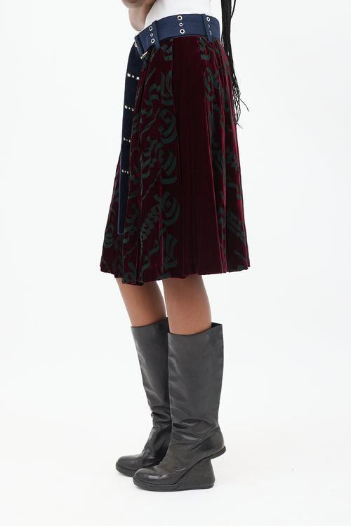 Sacai Burgundy & Multicolour Velvet Belted Appliqué Skirt