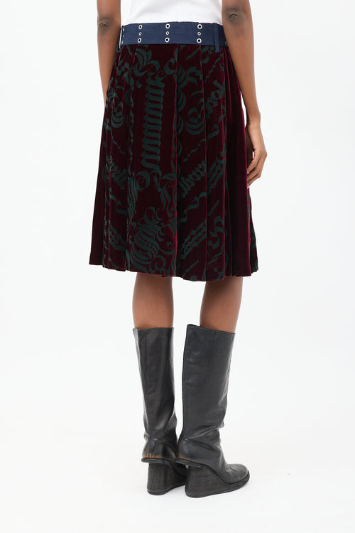 Sacai Burgundy & Multicolour Velvet Belted Appliqué Skirt