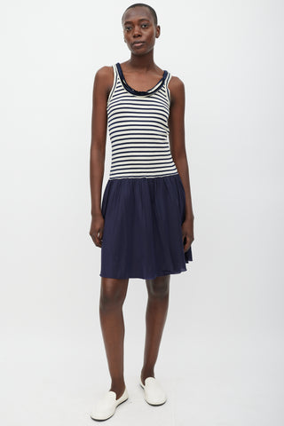 Sacai Cream & Navy Striped Fringe Dress