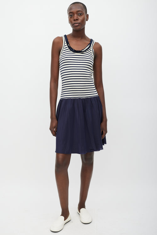 Sacai Cream & Navy Striped Fringe Dress