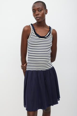 Sacai Cream & Navy Striped Fringe Dress