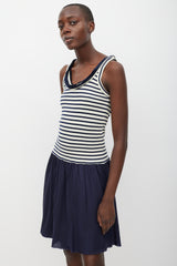 Sacai Cream & Navy Striped Fringe Dress