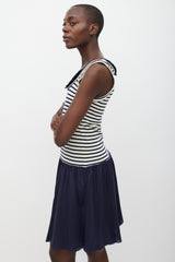 Sacai Cream & Navy Striped Fringe Dress
