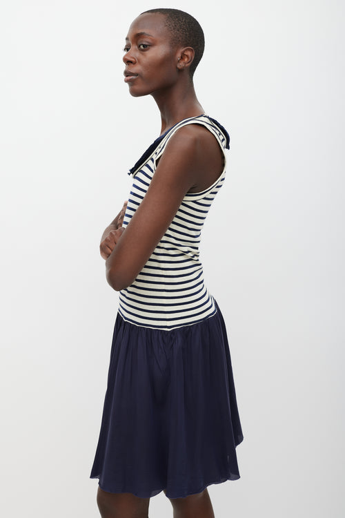 Sacai Cream & Navy Striped Fringe Dress