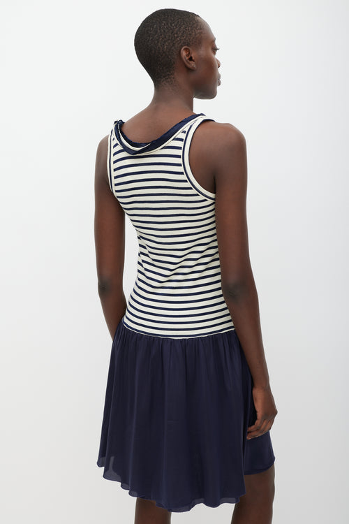 Sacai Cream & Navy Striped Fringe Dress