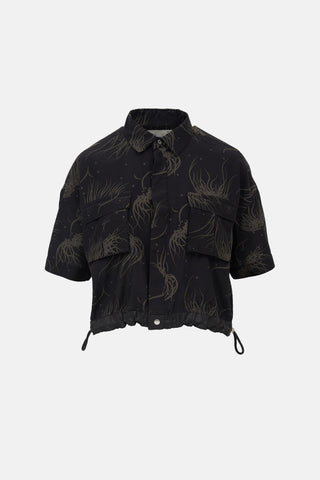 Sacai Cropped Printed Drawstring Shirt
