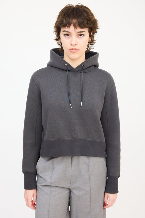 Sacai Dark Grey Button Up Side Cropped Hoodie