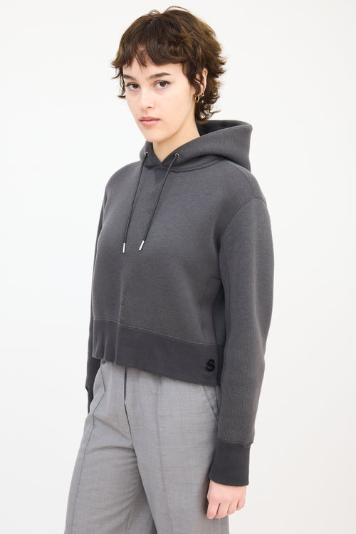 Sacai Dark Grey Button Up Side Cropped Hoodie