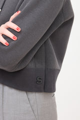 Sacai Dark Grey Button Up Side Cropped Hoodie