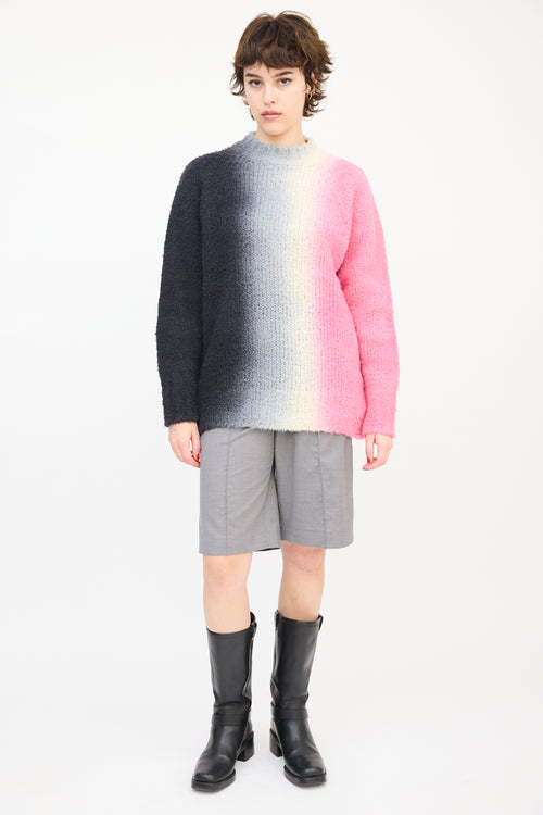 Sacai Dark Grey & Pink Wool Ombré Button Up Side Sweater