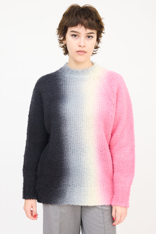 Sacai Dark Grey & Pink Wool Ombré Button Up Side Sweater