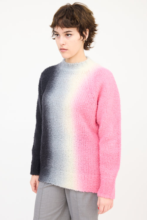 Sacai Dark Grey & Pink Wool Ombré Button Up Side Sweater