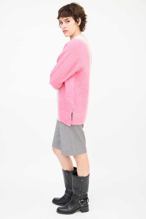 Sacai Dark Grey & Pink Wool Ombré Button Up Side Sweater