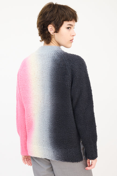 Sacai Dark Grey & Pink Wool Ombré Button Up Side Sweater