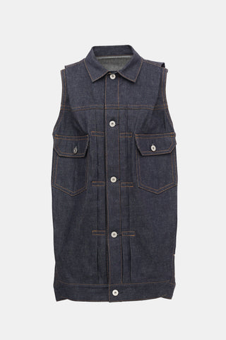 Sacai Denim Pleated Long Vest
