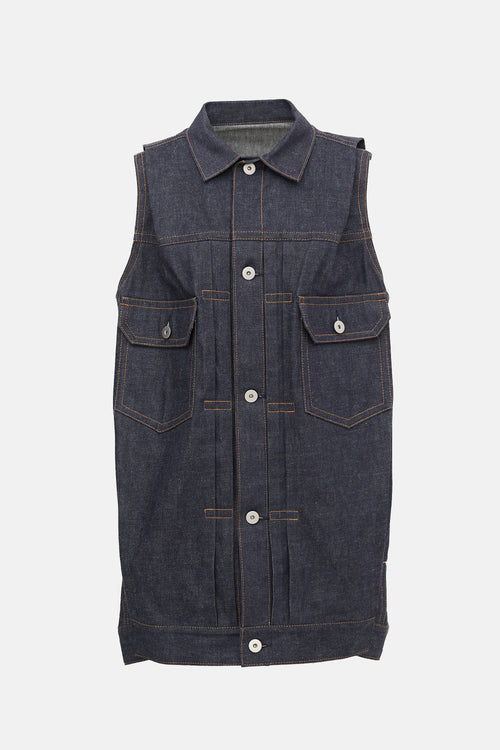Sacai Denim Pleated Long Vest