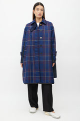 Sacai Fall 2018 Navy Plaid & Nylon Belted Coat