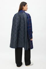 Sacai Fall 2018 Navy Plaid & Nylon Belted Coat