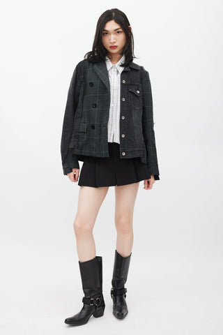 Sacai Grey & Green Asymmetrical Denim Blazer Jacket
