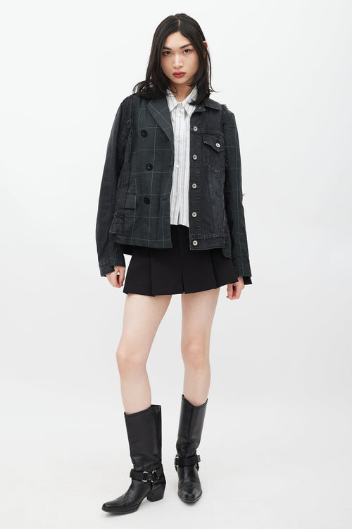 Sacai Grey & Green Asymmetrical Denim Blazer Jacket
