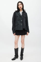 Sacai Grey & Green Asymmetrical Denim Blazer Jacket