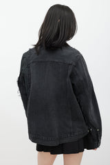 Sacai Grey & Green Asymmetrical Denim Blazer Jacket