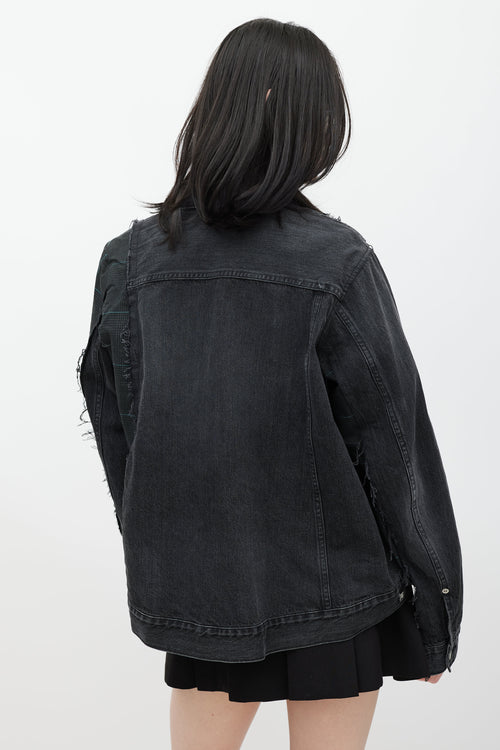 Sacai Grey & Green Asymmetrical Denim Blazer Jacket