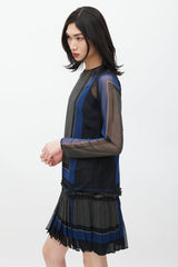 Sacai Grey & Navy Geometric Pleated Dress