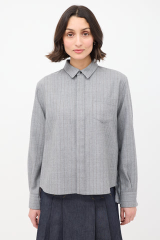 Sacai Grey Wool Pinstripe Pleated Back Shirt