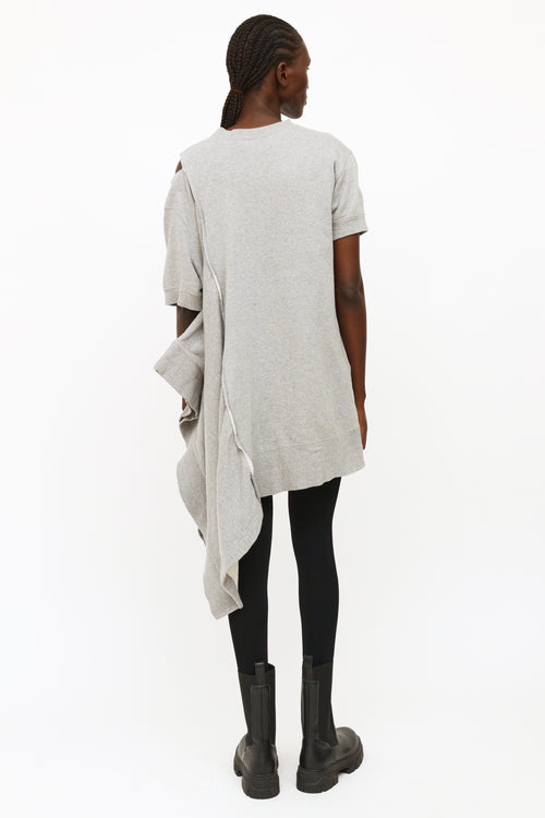 Sacai Gray Asymmetrical Lace Up Short Sleeve Tunic Top