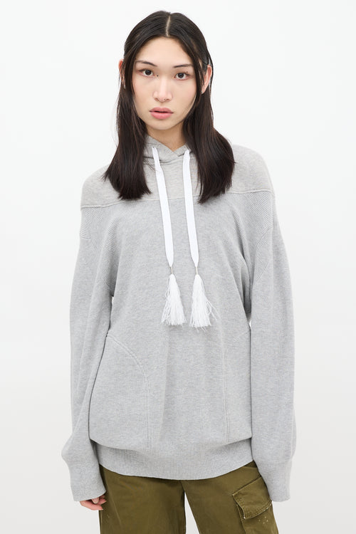 Sacai Grey Fringe Drawstring Hoodie