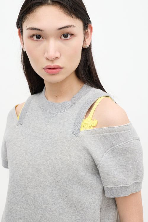 Sacai Grey & Yellow Floral Cutout Sweatshirt