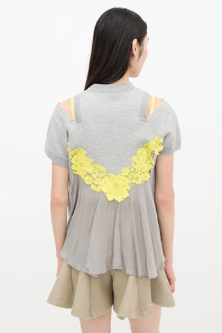 Sacai Grey & Yellow Floral Cutout Sweatshirt