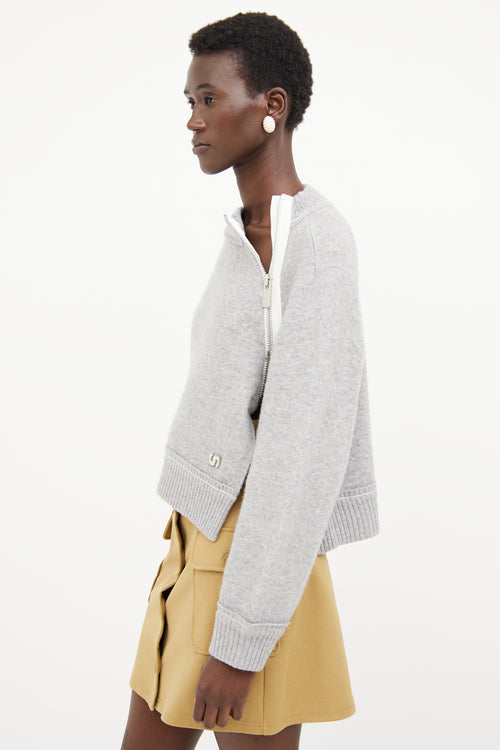 Sacai Grey Asymmetrical Cashmere Sweater