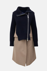 Sacai Knit & Pinstripe Hybrid Coat