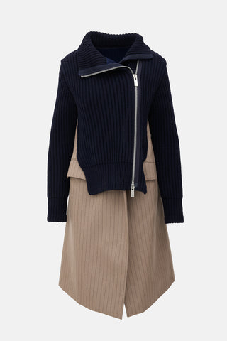 Sacai Knit & Pinstripe Hybrid Coat