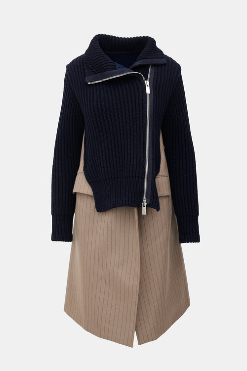Sacai Knit & Pinstripe Hybrid Coat