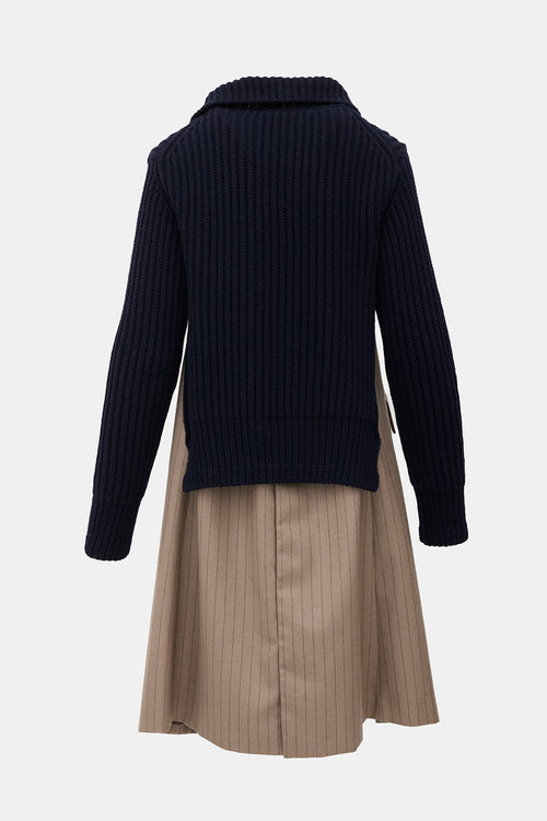 Sacai Knit & Pinstripe Hybrid Coat