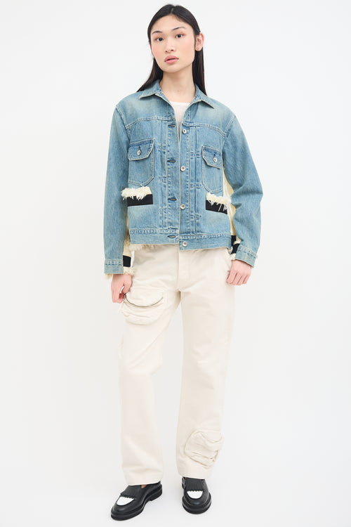 Sacai Light Wash Denim & Cream Tweed Jacket