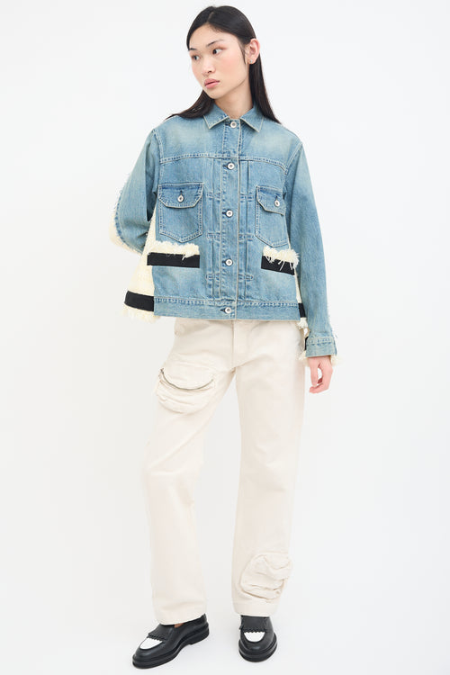 Sacai Light Wash Denim & Cream Tweed Jacket