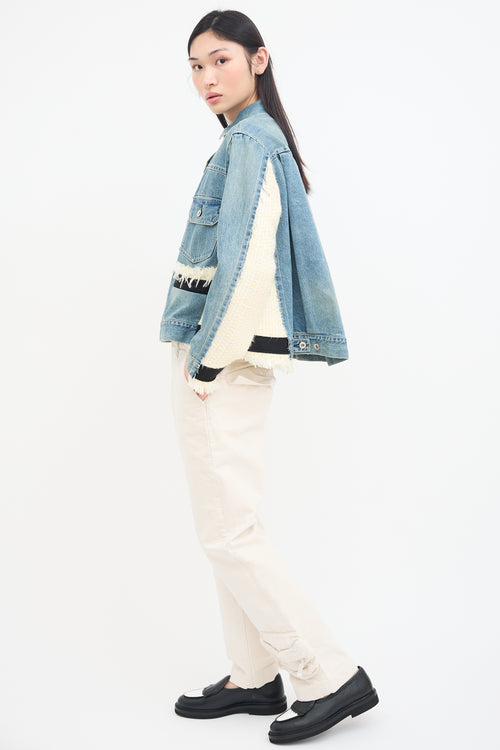 Sacai Light Wash Denim & Cream Tweed Jacket