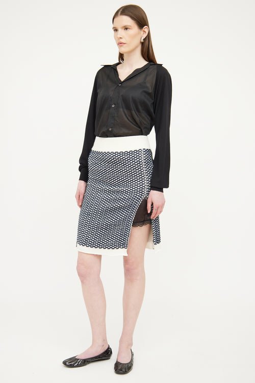 Sacai Cream & Navy Knit Panel Skirt