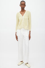 Sacai Luck Yellow & White Cotton Floral Eyelet Cardigan