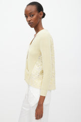 Sacai Luck Yellow & White Cotton Floral Eyelet Cardigan
