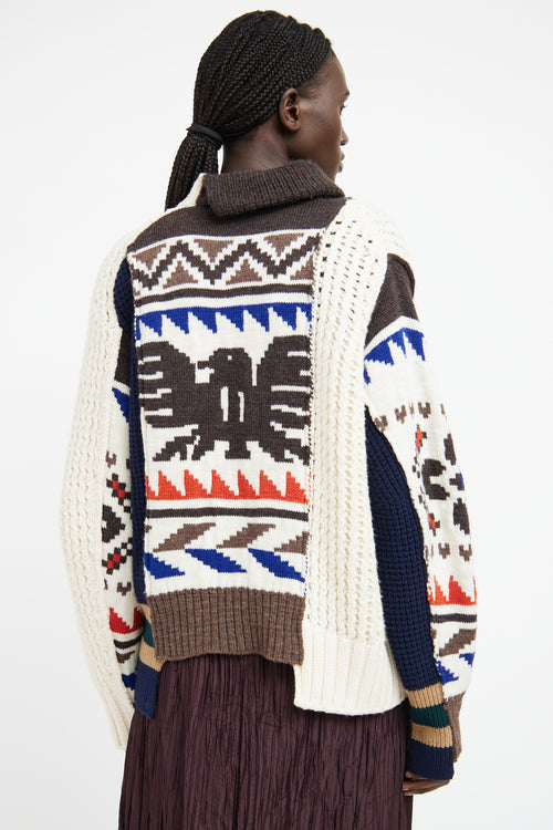 Sacai Brown Multi Colour Knit Zip Sweater