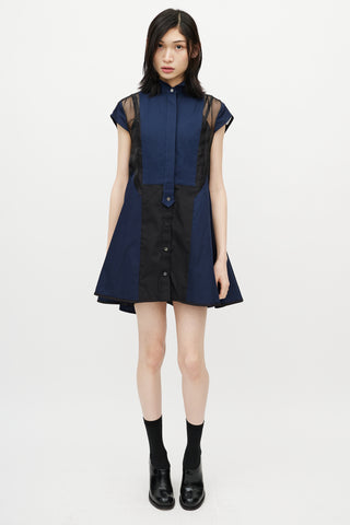 Sacai Navy & Black Ruffled Mesh Dress