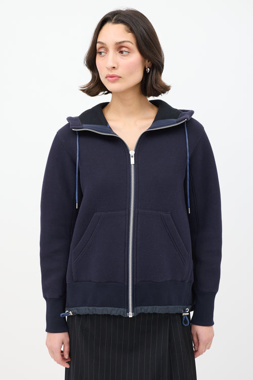 Sacai Navy Cotton & Nylon Neoprene Zip Hoodie