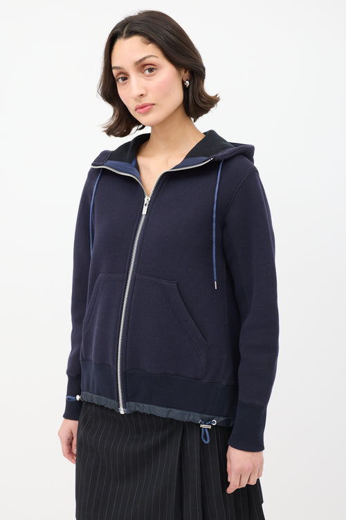 Sacai Navy Cotton & Nylon Neoprene Zip Hoodie