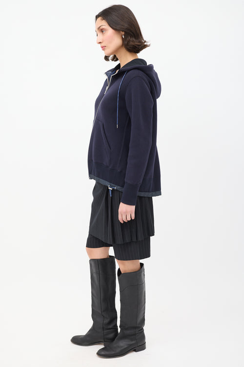 Sacai Navy Cotton & Nylon Neoprene Zip Hoodie